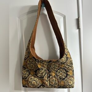 Handmade Shoulder Purse /Bag Reversible Fabric Copper/Black/Gold￼